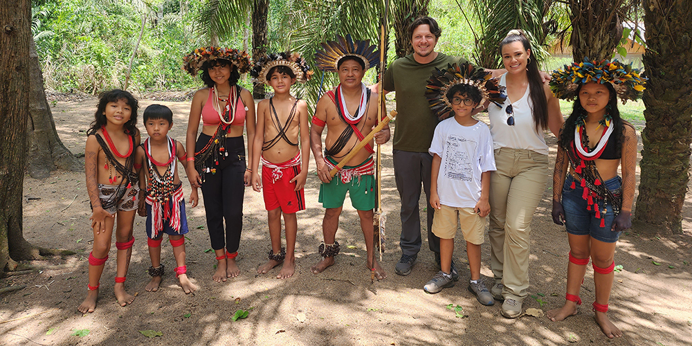 Students with Amazonian tribe